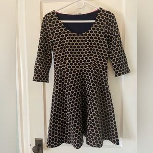 Boden Beige Navy Jacquard Dot Fit and Flare Dress